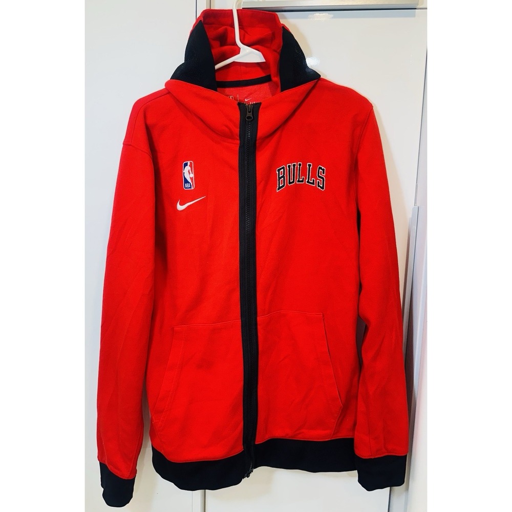 Nike Chicago Bulls NBA Dri-fit Jacket Red Black Hooded Basketball Athletic Sz XL